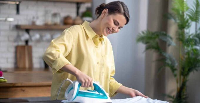 smiling beautiful housewife ironing the wrinkled s 2022 01 17 17 42 22 utc 1 1